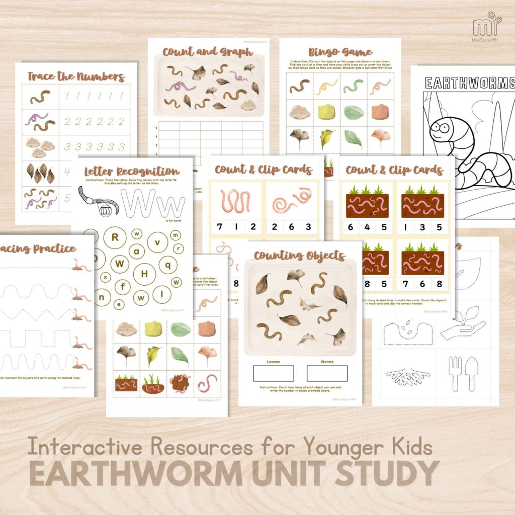 Earthworm Unit Study for Preschoolers Activity Homeschool Printable