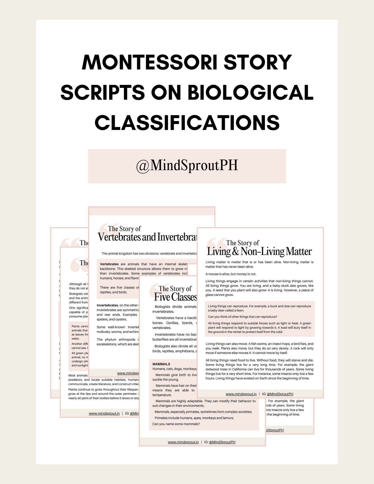 Free Montessori Stories on Biological Classification